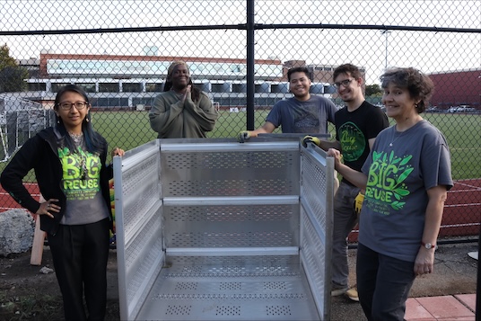 Nathalie Huang, Compost Coordinator; Yarnelle Bauzil, BC Garden Coordinator; Josh Seow, Operations Manager; Colin Burns, Site Manager; and Natalia Surce, Compost Education and Outreach Manager.