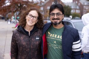 Carrie Sadovnik (left), Brooklyn College's Director of Environment, Health, Safety, & Sustainability. with Idrees Ilahi '24, Deputy Director at TREEage. 