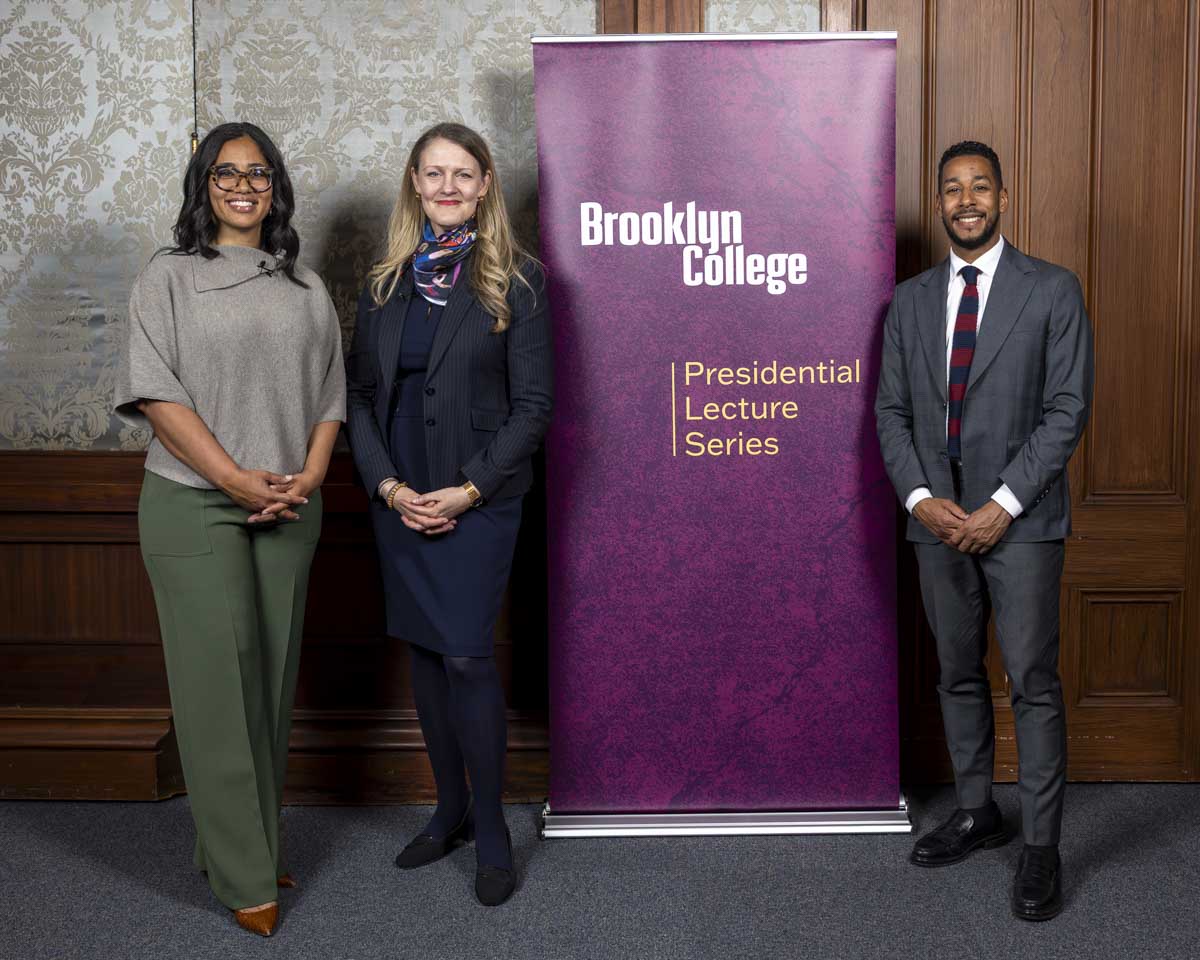 (Left to right) Liz Dozier, President Michelle J. Anderson, and Brooklyn Borough President Antonio Reynoso at Brooklyn Borough Hall. 