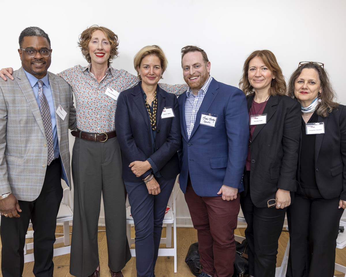 (Left to right) Tykeen Robinson, New York City Department of Health; Paige Bellenbaum, Paige Bellenbaum Consulting; Alison Baker, Seleni Institute; Dr. Moshe Moeller, HERO Dads/ Montefiore Einstein Hospital; and Brooklyn College professors and leads for the college’s perinatal health courses Haroula Ntalla and Jacquelie Shannon at the 2026 Brooklyn College Perinatal Mental Health Summit April 24.