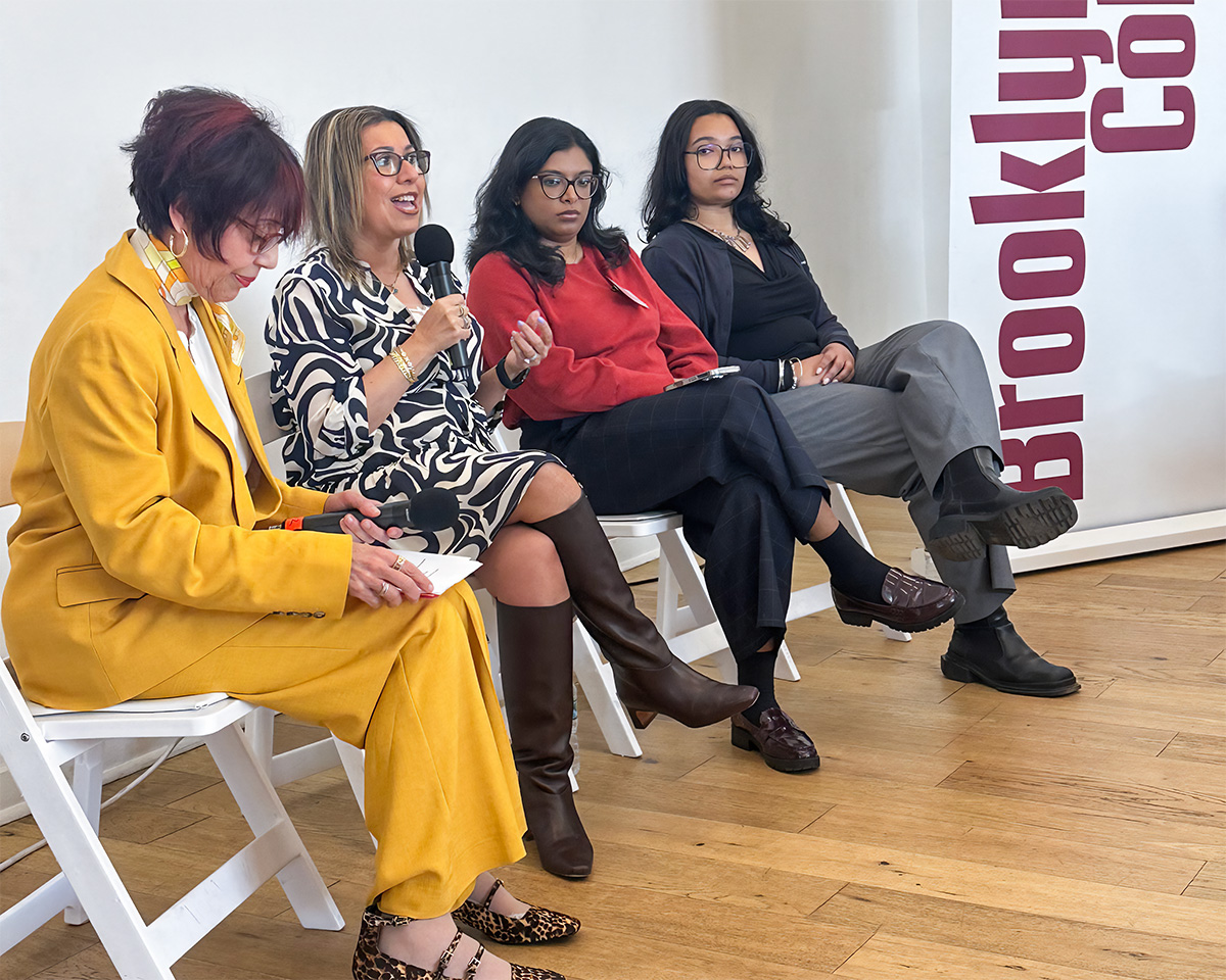 The Panel on “Latina Mothers and Perinatal Mental Health: Barriers, Culture, and Pathways to Care” included (left to right) moderator Silvia Juarez-Marazzo (LCSW-R, NCPsyA, from Chances for Children, and Brooklyn College adjunct Instructor); Laudy Burgos (LCSW-R, PMH-C, Associate Director, OB/GYN and NICU, Mount Sinai Hospital, who is taking perinatal mental health courses at Brooklyn College); Mahbuba Choudhury (LMSW, OB/GYN, Mount Sinai Hospital; and Carmen Muñoz-Medrano, Hispanic Federation, also studying perinatal mental health at Brooklyn College).