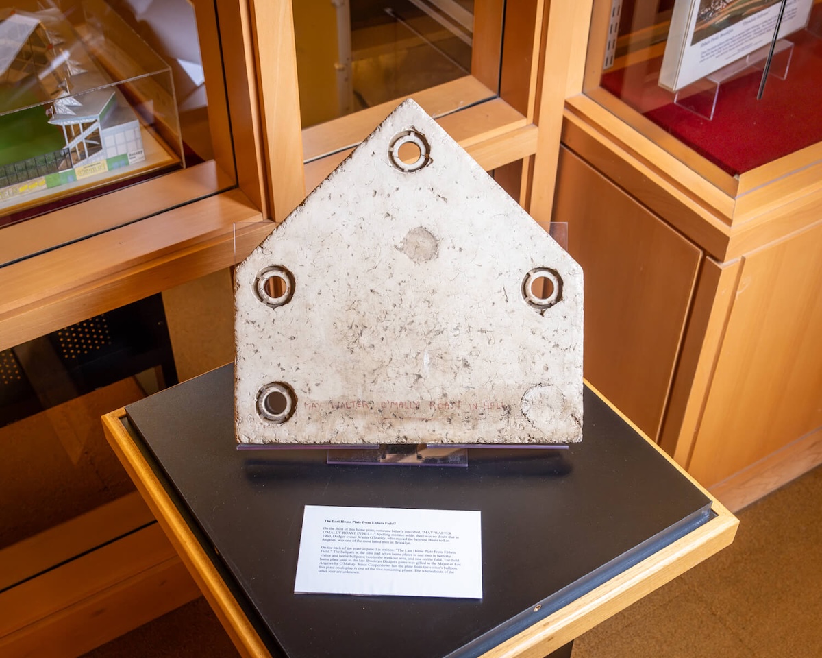 One of the last original home plates from Ebbets Field in the Flatbush section of Brooklyn, home to the Brooklyn Dodgers.
