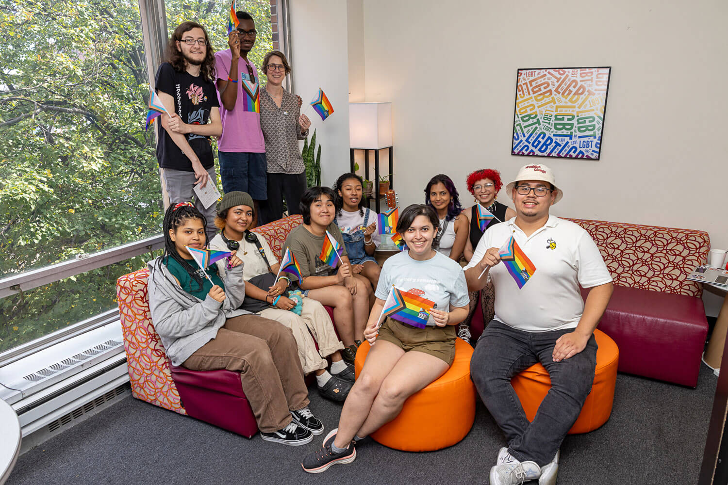 Students gather for an open house event at the LGBTQ+ Resource Center.