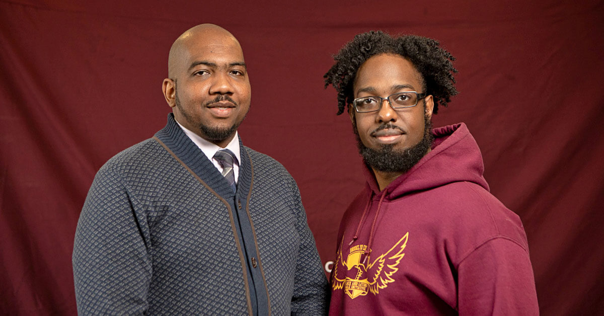 Black an Latino Male Initiative leadership: Associate Director David Wells ’08, M.S. ’12, M.A. ’20 and Program Coordinator Shadiq Williams ’17