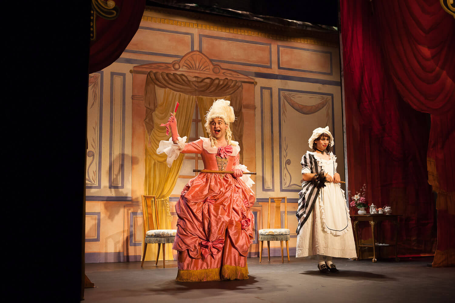 Brooklyn College’s Theater Department staged Act a Lady, off-off Broadway at the Connelly Theater in October 2017. The play is set in a Prohibition-era small town, where men, looking to put on a play, blur gender lines and question identity. Credit: Craig Stokle