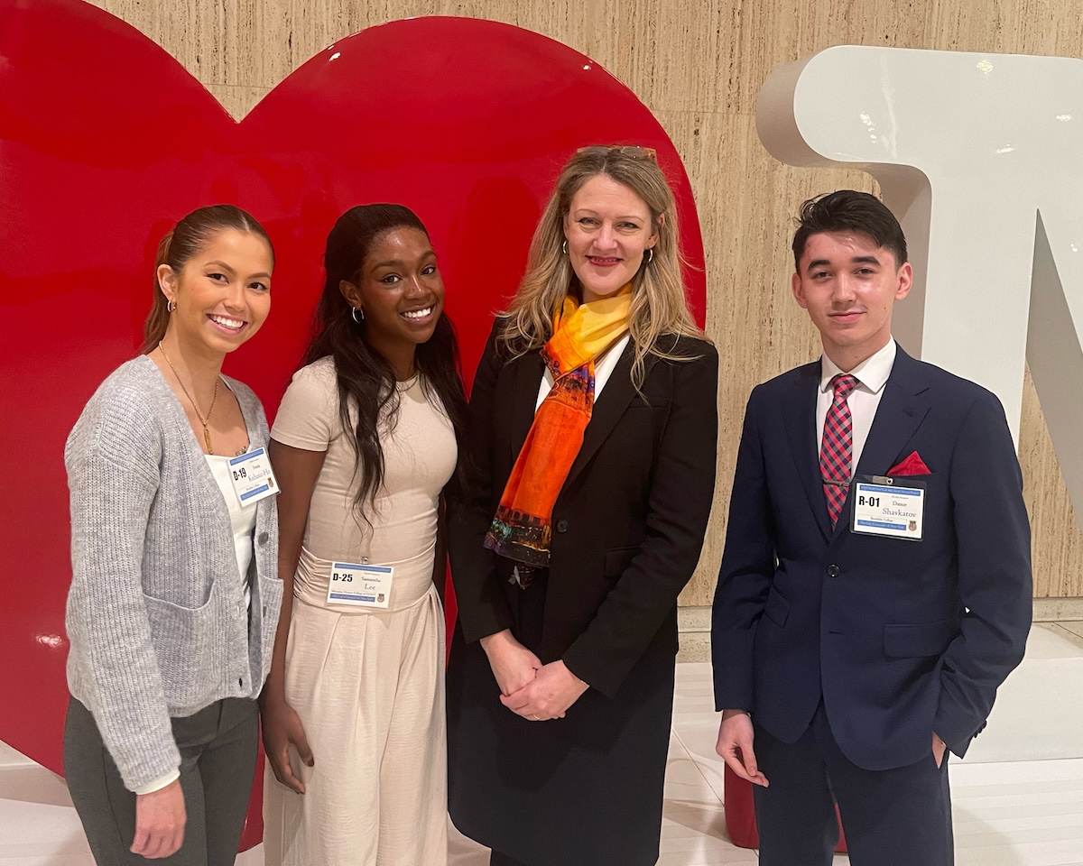 (Left to Right) Brooklyn College students Ivona Kulusic-Ho, Samanthe Lee, and Damir Shavkatov attended the Somos Conference with President Michelle J. Anderson on the weekend of March 8. The students participated in the annual Model Senate Project, held in partnership with CUNY, the New York State Assembly and Senate Puerto Rican/Hispanic Task Force. President Anderson was in Albany to support the college, the students, and CUNY at the annual event.