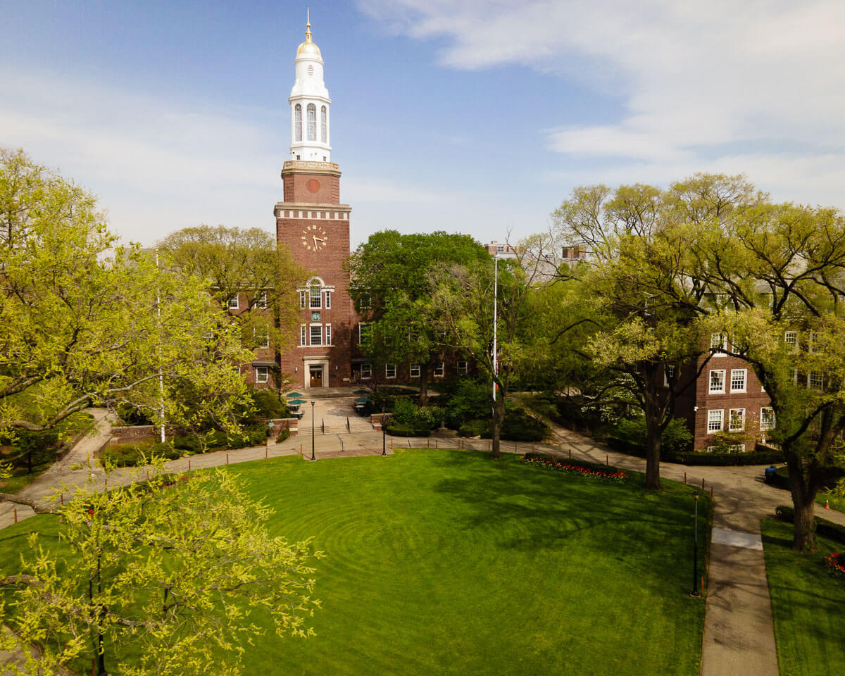 The Brooklyn College campus with a view of the Library and East Quad